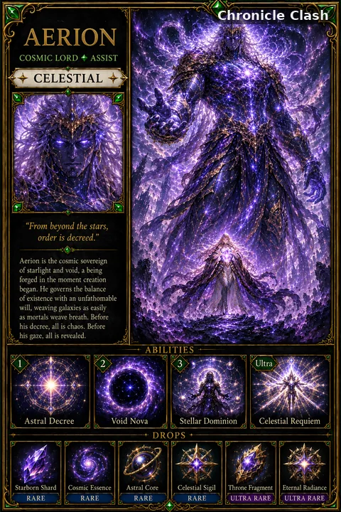 Chronicle Clash card art: Aerion (Assist card: Cosmic Lord)