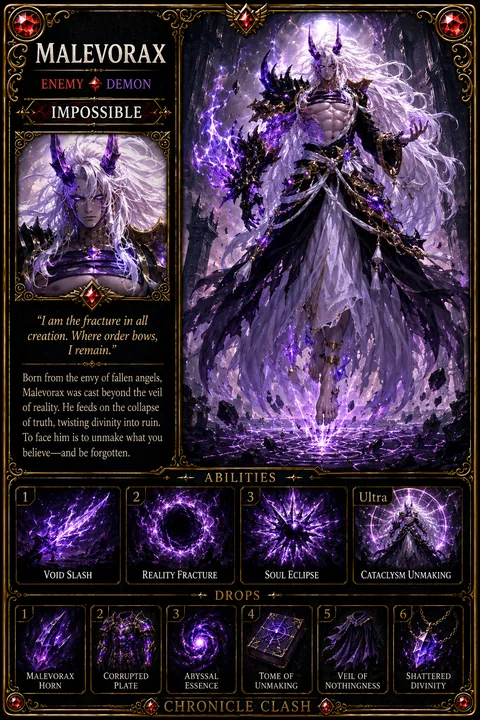 Chronicle Clash card art: Malevorax (Enemy card: Demon)