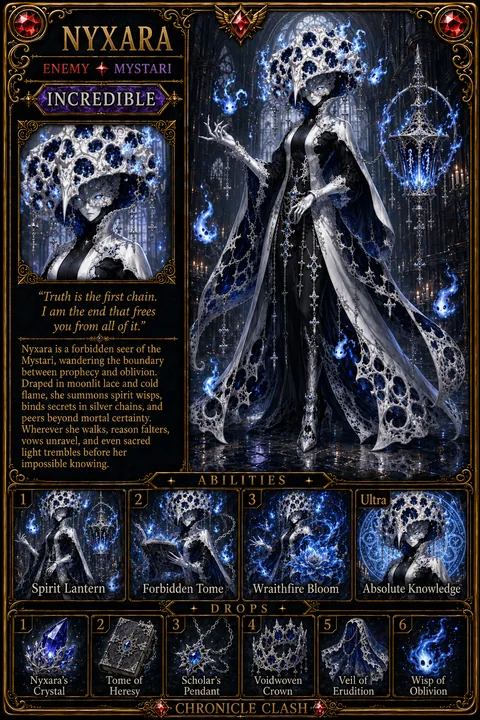 Chronicle Clash card art: Nyxara (Enemy card: Mystari)