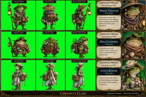 Chronicle Clash artwork: Character Crownfen Marsh Background Npcs Contact Sheet