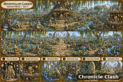 Chronicle Clash artwork: Panorama Crownfen Marsh Mournwillow Gardens Area 5
